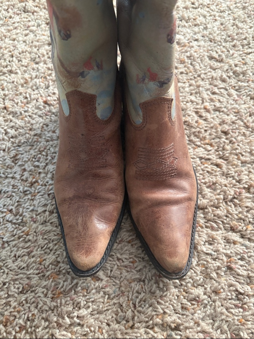 Matisse Brown Leather Cowboy Heeled Boots with Painted Western Scene - Picture 8 of 9